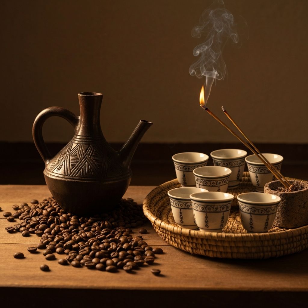 Traditional Ethiopian coffee ceremony setup